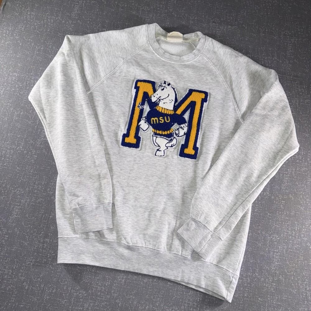 MSU Sweatshirt Mens Small Gray College MV Sport Vintage Fleece Crewneck Pullover